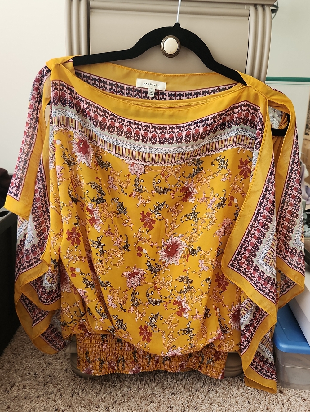 Max Studio Mustard Yellow Floral Boho Tunic